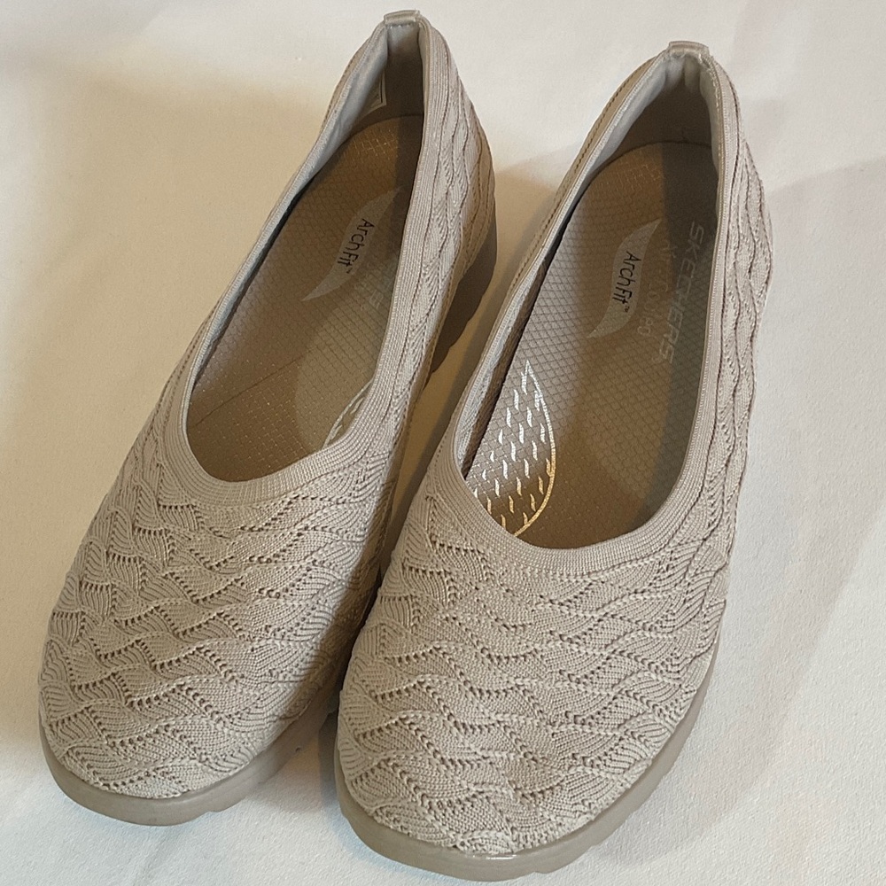 Skechers Taupe Knit Slip-On Flats for Women